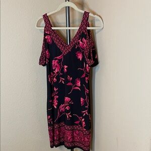 White House Black Market Pink and Black Floral reversible dress